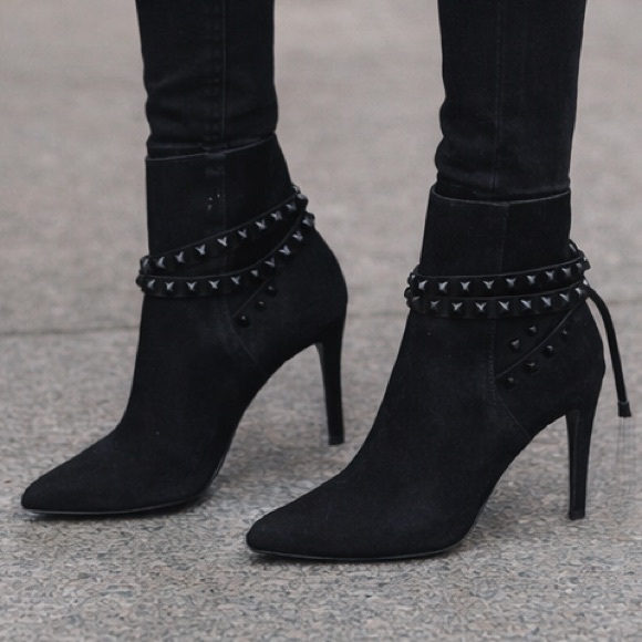 Valentino Shoes - Valentino Garavani Rockstud Suede Ankle Boots Wrap Stud Heel Booties 37